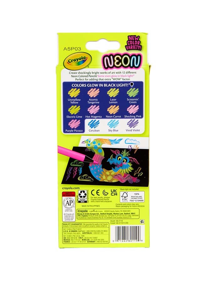 Crayola Neon Colored Pencils – 12 Vibrant Fluorescent Colors That Glow Under Black Light | Pre-Sharpened, Durable & Non-Toxic Art Pencils for Kids and Artists - Image 4