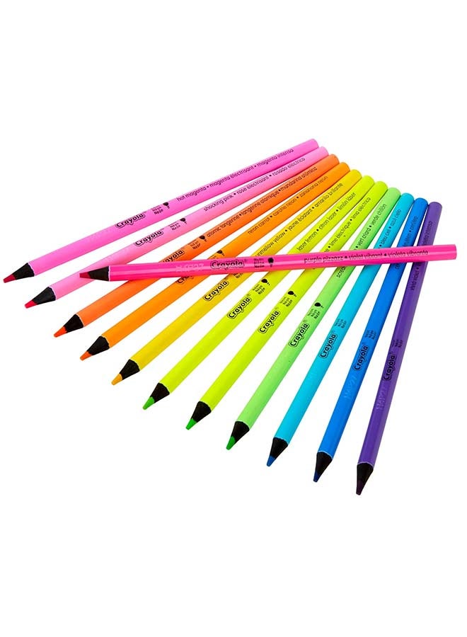 Crayola Neon Colored Pencils – 12 Vibrant Fluorescent Colors That Glow Under Black Light | Pre-Sharpened, Durable & Non-Toxic Art Pencils for Kids and Artists - Image 2