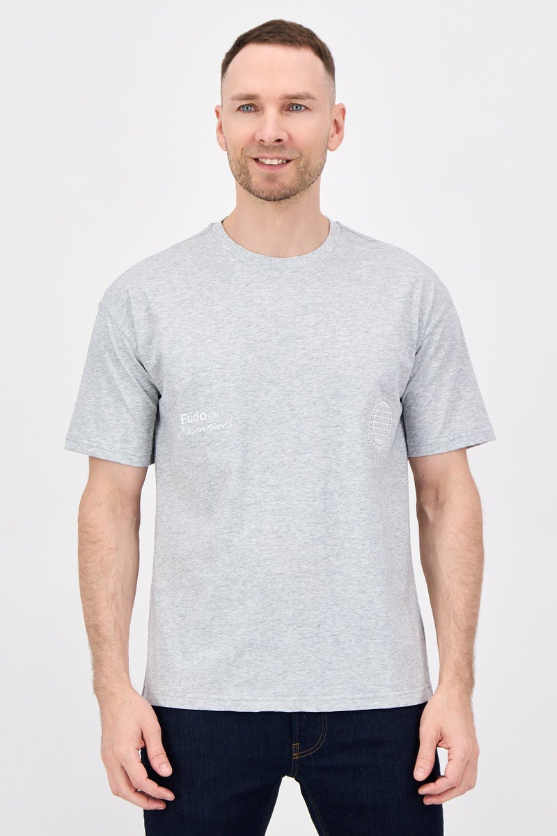 Fudo تي شيرت قصير الأكمام للرجال بياقة دائرية، رمادي فاتح - Image 1