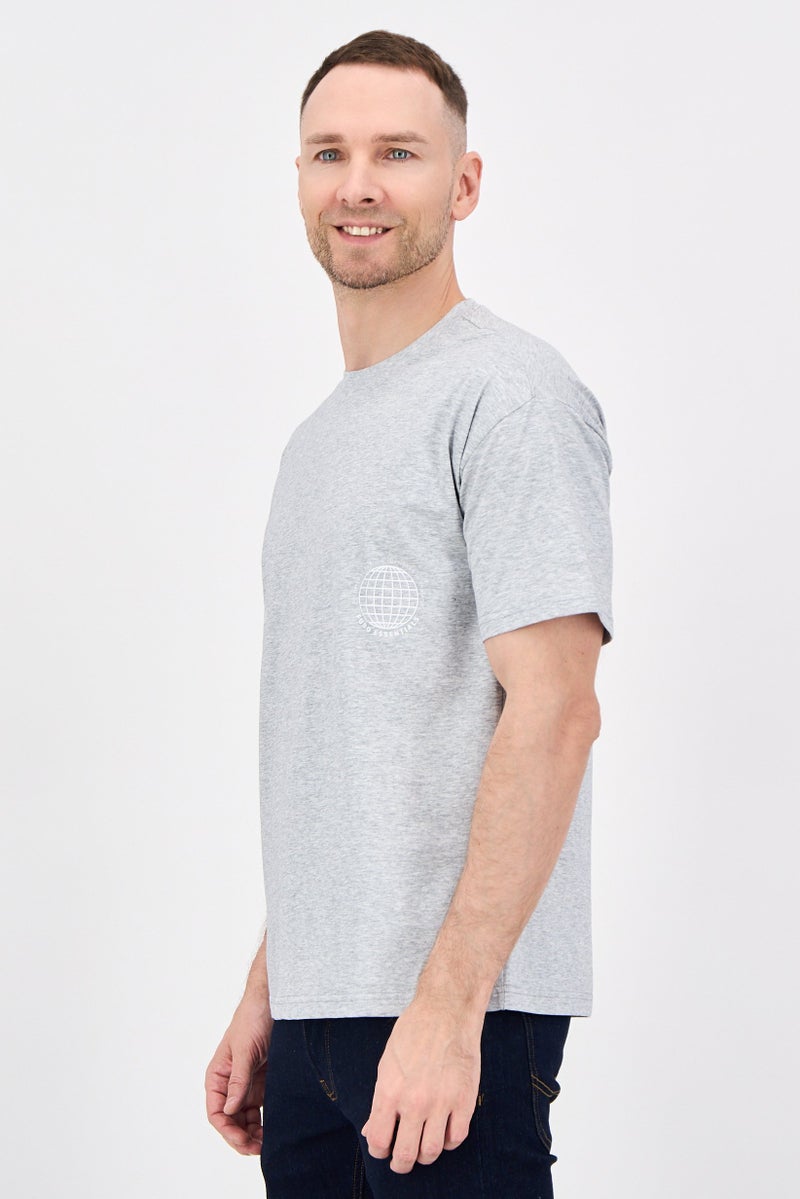 Fudo تي شيرت قصير الأكمام للرجال بياقة دائرية، رمادي فاتح - Image 3