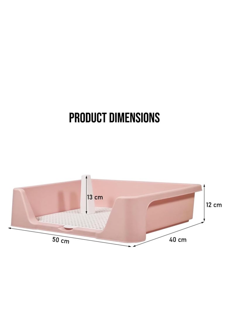 Dog potty tray with Column design, Detachable grid, Leak-proof and Durable plastic toilet, 50 cm pet toilet for medium & large dogs, Raised fence and Ideal for indoor/outdoor use, (Pink)