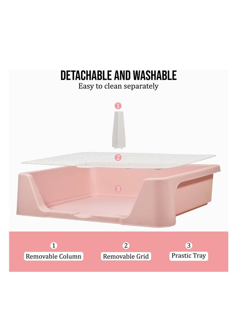 Dog potty tray with Column design, Detachable grid, Leak-proof and Durable plastic toilet, 50 cm pet toilet for medium & large dogs, Raised fence and Ideal for indoor/outdoor use, (Pink)