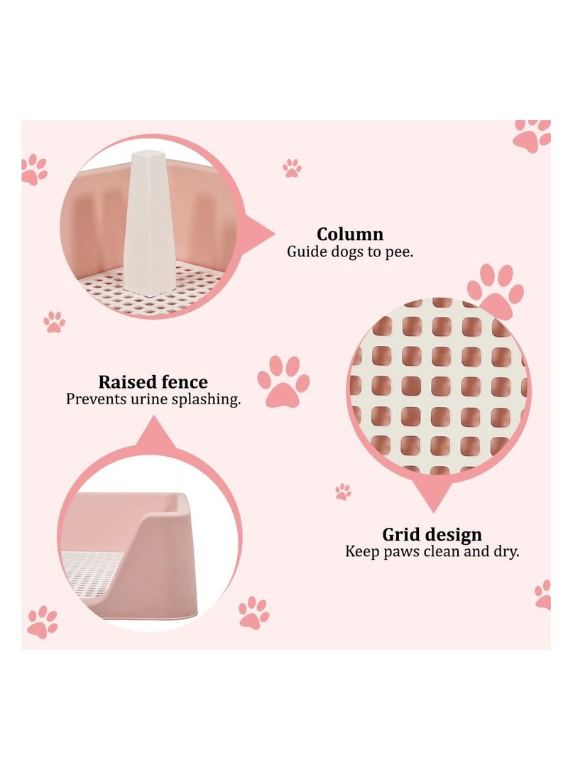 Dog potty tray with Column design, Detachable grid, Leak-proof and Durable plastic toilet, 50 cm pet toilet for medium & large dogs, Raised fence and Ideal for indoor/outdoor use, (Pink)