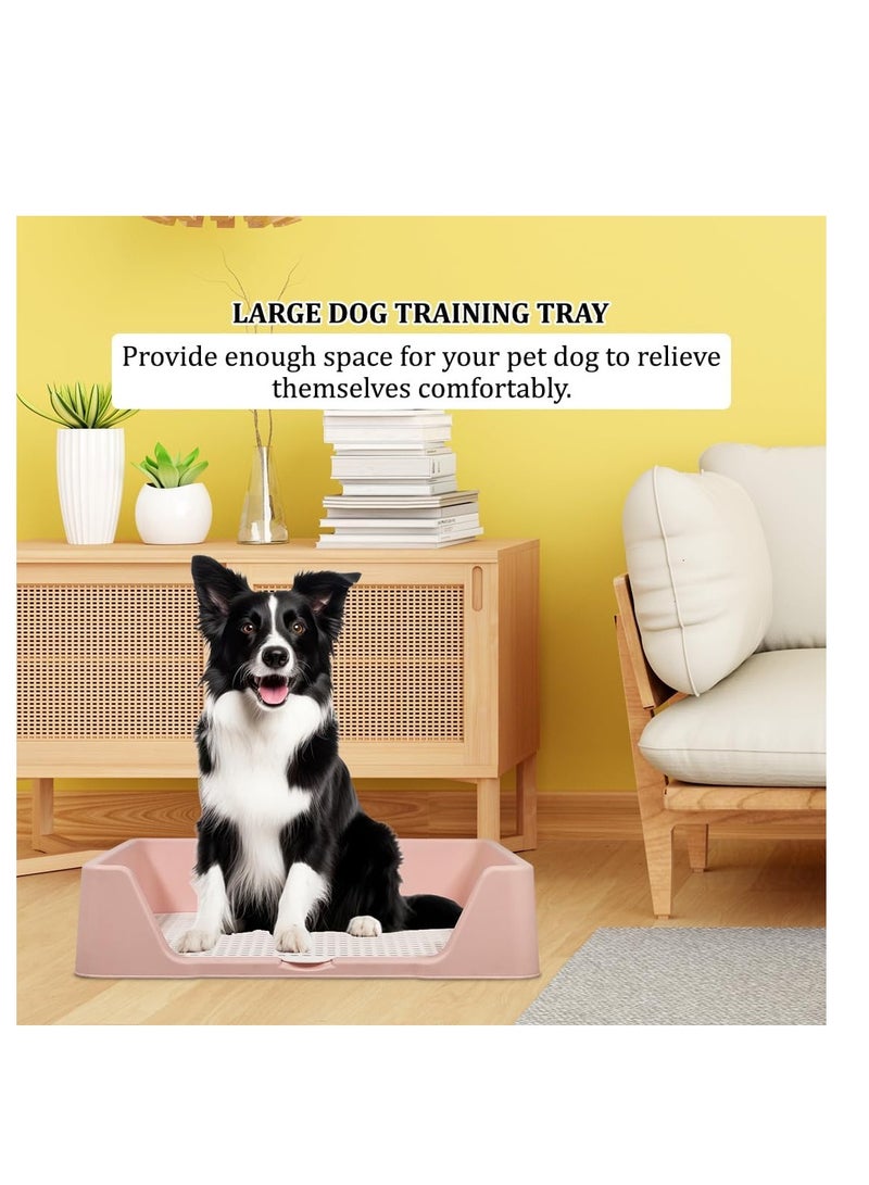 Dog potty tray with Column design, Detachable grid, Leak-proof and Durable plastic toilet, 50 cm pet toilet for medium & large dogs, Raised fence and Ideal for indoor/outdoor use, (Pink)
