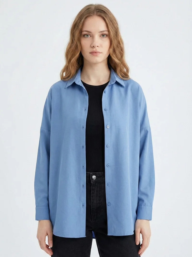 بيغ دارت قميص بوبلين بقصة مريحة مع إغلاق بالأزرار