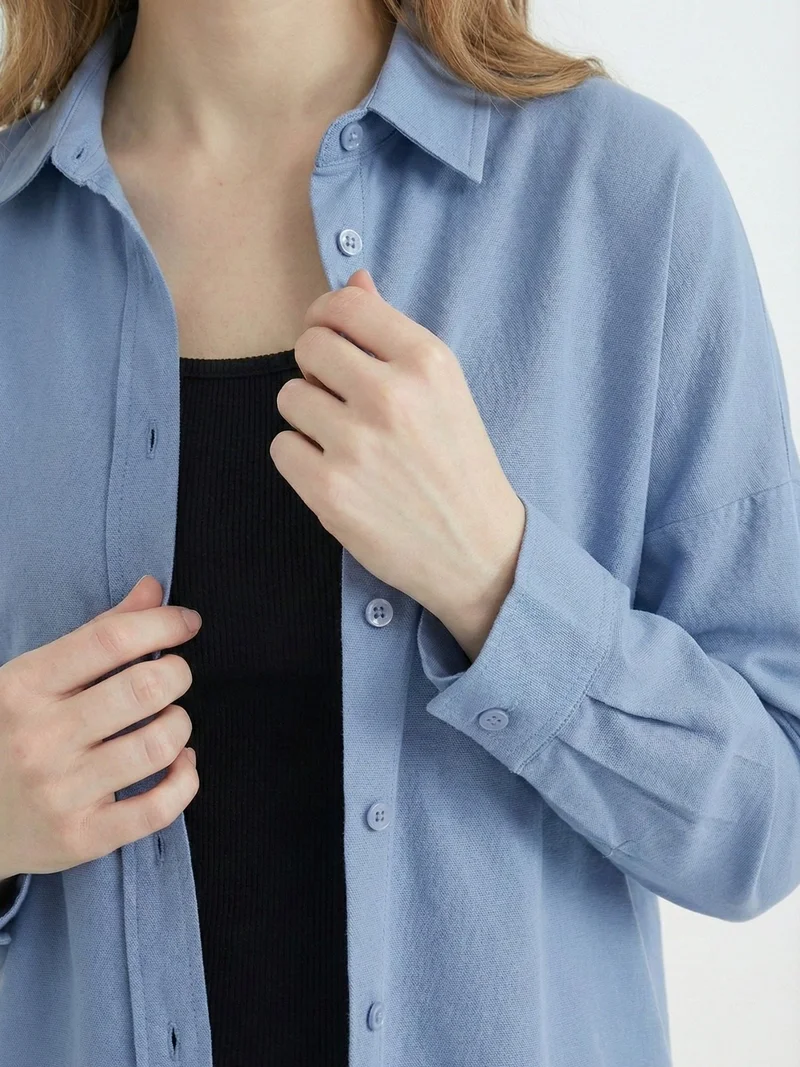 Big Dart Oxford Blue BDART Relaxed Fit Poplin Shirt with Button Closure for Women | Best Price UAE