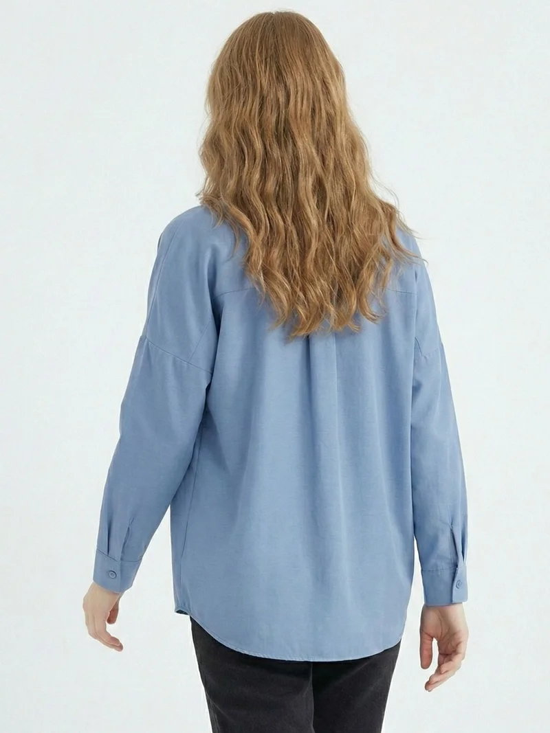 Big Dart Oxford Blue BDART Relaxed Fit Poplin Shirt with Button Closure for Women | Best Price UAE