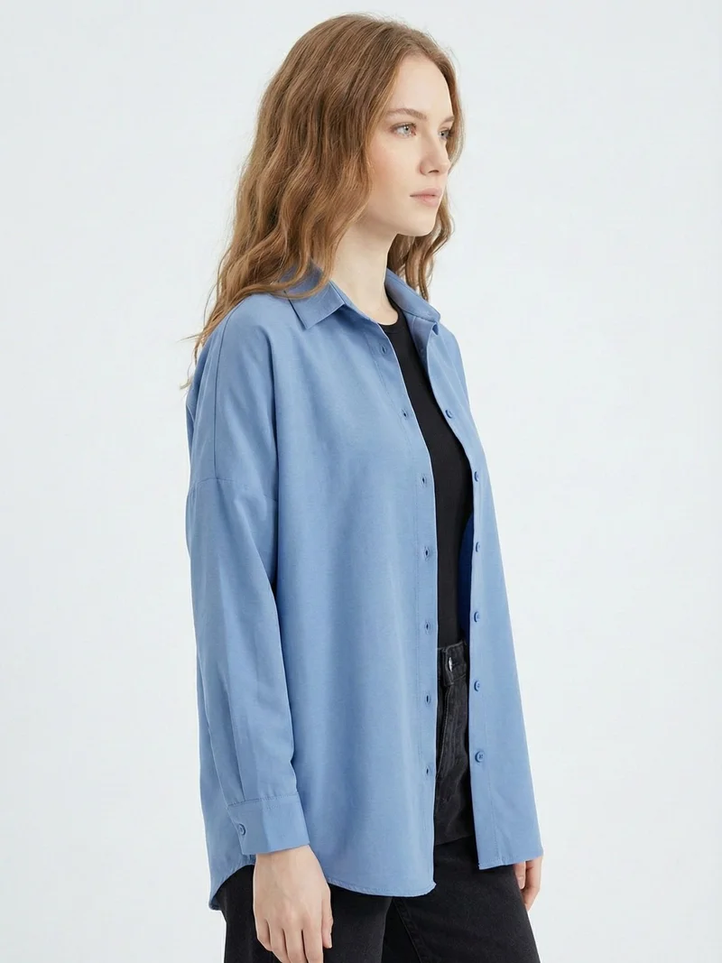 Big Dart Oxford Blue BDART Relaxed Fit Poplin Shirt with Button Closure for Women | Best Price UAE