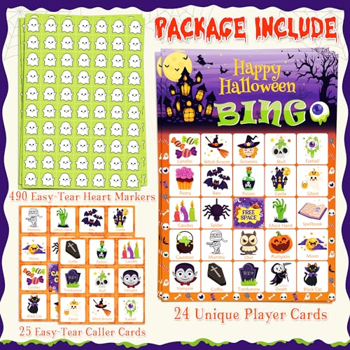 OHOME Halloween Games - Halloween Bingo for Kids | Halloween Party Favors - 24 Players Halloween Toys Gifts Party Supplies | Halloween Crafts Accessories Treats Activities for Family - Image 2