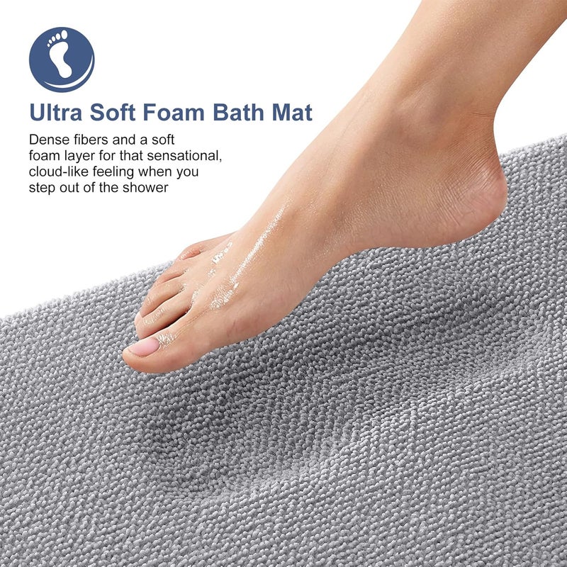OLANLY Thick Memory Foam Bath Mat Rug 47x24, Extra Soft Absorbent Bathroom Rug, Quick Dry Bath Mats, Non-Slip, Machine Washable Carpet for Bathroom, Tub and Shower, Home Decor Accessories, Grey - Image 2