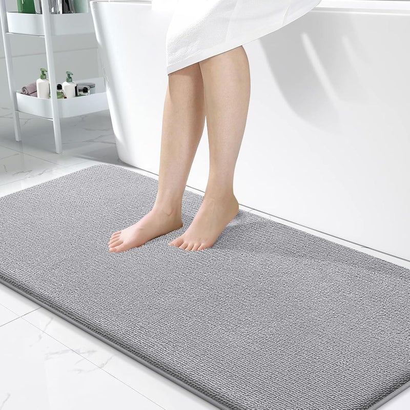 OLANLY Thick Memory Foam Bath Mat Rug 47x24, Extra Soft Absorbent Bathroom Rug, Quick Dry Bath Mats, Non-Slip, Machine Washable Carpet for Bathroom, Tub and Shower, Home Decor Accessories, Grey - Image 1