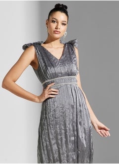 True Decadence Crinkle Organza Bow Shoulder Maxi Dress  - Image 3