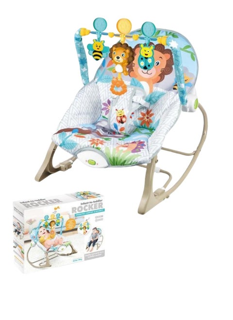 Baby Rocking Chair, 3 Gears Adjustable Seat, Multi-Function Music Vibration Rocking Baby Bouncer, Sitting and Lying, 2-in-1 Foldable Baby Swing for 0-36 Months