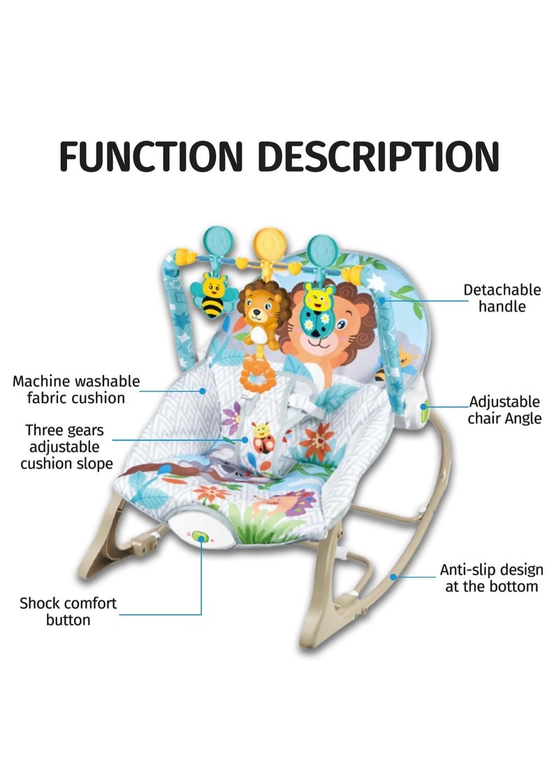 Baby Rocking Chair, 3 Gears Adjustable Seat, Multi-Function Music Vibration Rocking Baby Bouncer, Sitting and Lying, 2-in-1 Foldable Baby Swing for 0-36 Months