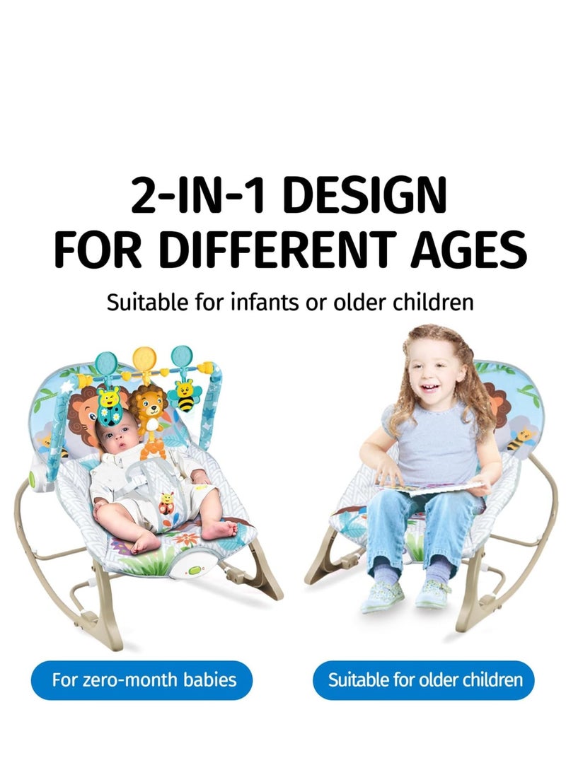 Baby Rocking Chair, 3 Gears Adjustable Seat, Multi-Function Music Vibration Rocking Baby Bouncer, Sitting and Lying, 2-in-1 Foldable Baby Swing for 0-36 Months