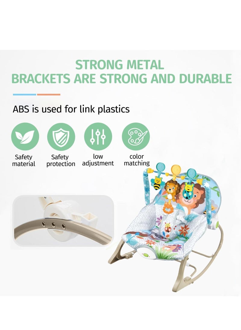 Baby Rocking Chair, 3 Gears Adjustable Seat, Multi-Function Music Vibration Rocking Baby Bouncer, Sitting and Lying, 2-in-1 Foldable Baby Swing for 0-36 Months