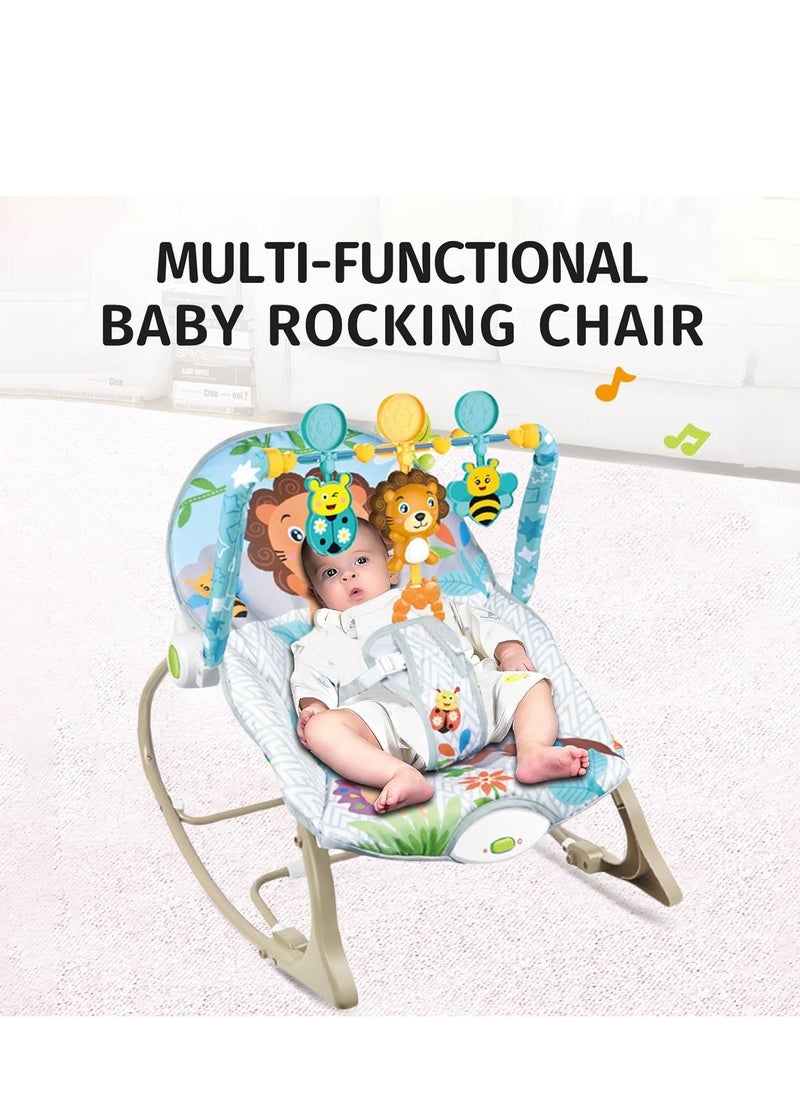Baby Rocking Chair, 3 Gears Adjustable Seat, Multi-Function Music Vibration Rocking Baby Bouncer, Sitting and Lying, 2-in-1 Foldable Baby Swing for 0-36 Months