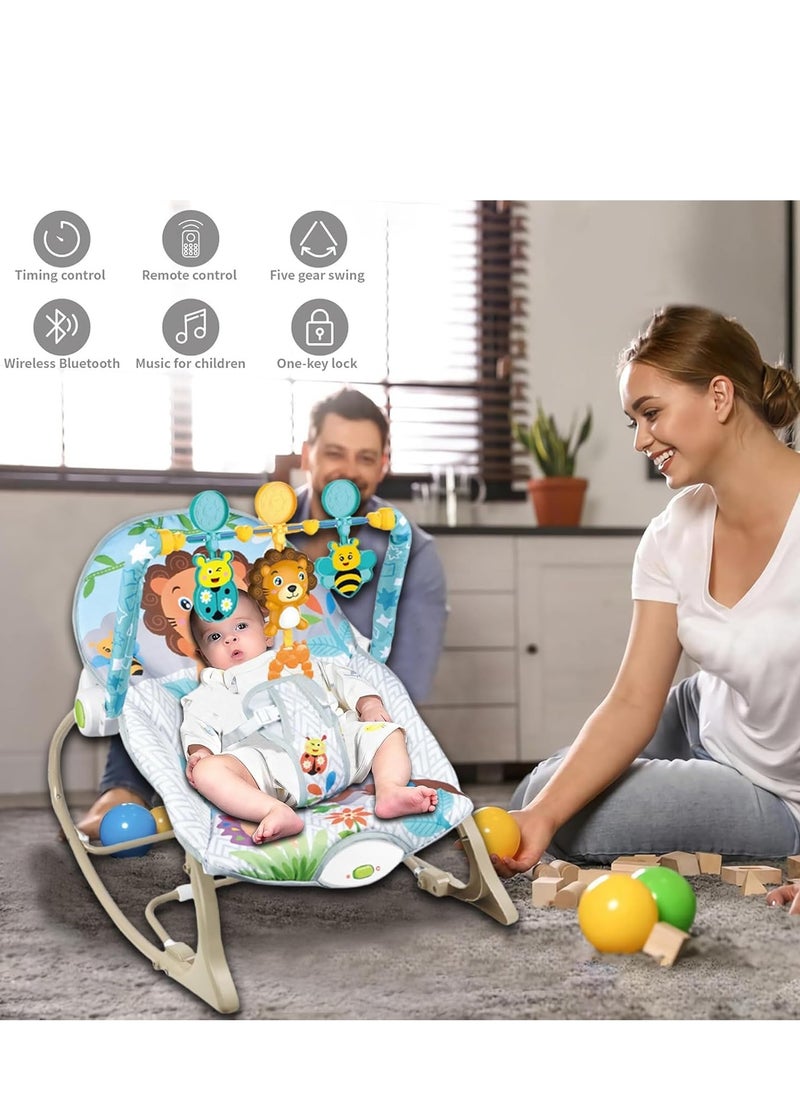 Baby Rocking Chair, 3 Gears Adjustable Seat, Multi-Function Music Vibration Rocking Baby Bouncer, Sitting and Lying, 2-in-1 Foldable Baby Swing for 0-36 Months