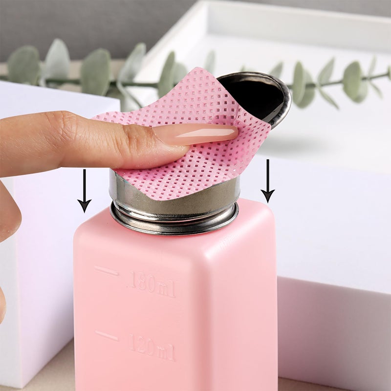 FSpronail Pump Dispenser 180ml Metal Push Down 200Pcs Lint Free Nail Wipes Alcohol Eye Makeup Remover Empty Bottle for Nail Polish Remover - Image 2