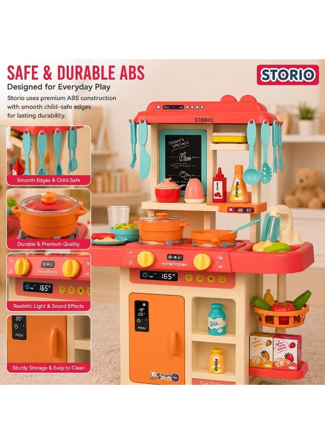 Storio Toys Kitchen Set for Kids Girls Big Cooking Set Light and Sound Pretend Play Toy Battery Operated with Accessories, acrylonitrile butadiene styrene, Pink - Image 5