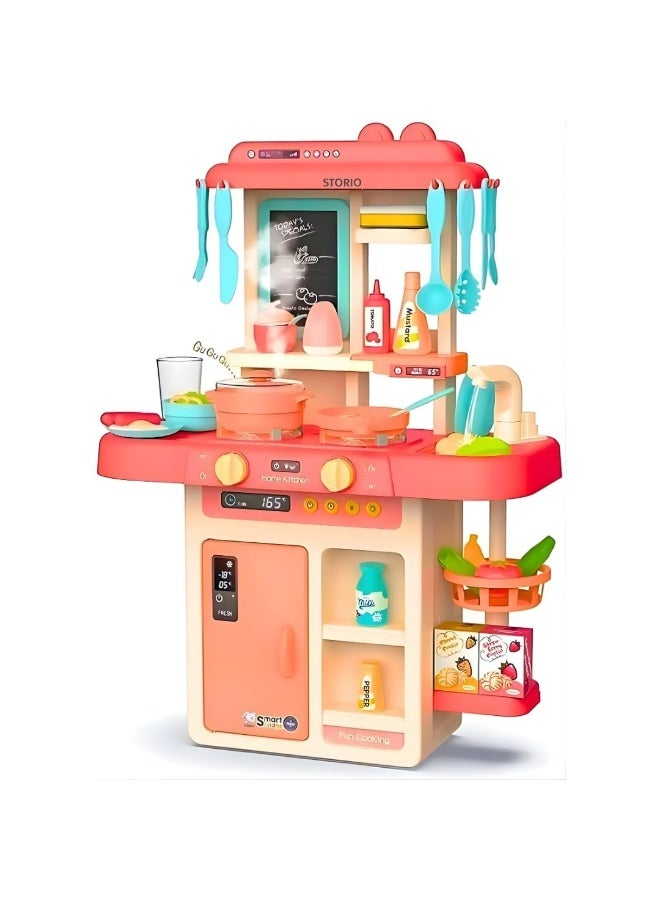 Storio Toys Kitchen Set for Kids Girls Big Cooking Set Light and Sound Pretend Play Toy Battery Operated with Accessories, acrylonitrile butadiene styrene, Pink - Image 1