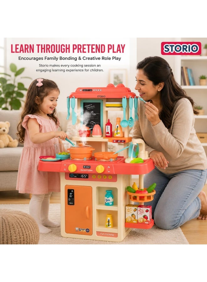 Storio Toys Kitchen Set for Kids Girls Big Cooking Set Light and Sound Pretend Play Toy Battery Operated with Accessories, acrylonitrile butadiene styrene, Pink - Image 3