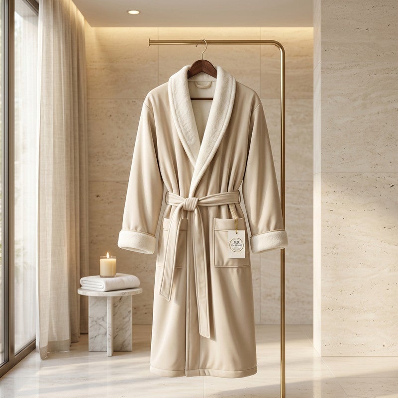 TM HOME Original TM Home Products - Royal VIP Unisex Bathrobe - Beige - Ultra Absorbent Microfiber Inner with Natural Satin Cotton Outer - Luxury Hotel Style Robe - Image 3