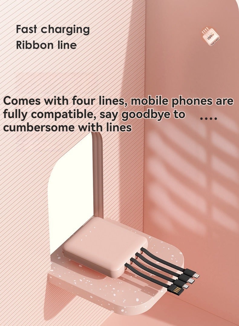 10000 mAh large capacity power bank with built-in cable mini portable power bank (pink) - Image 4