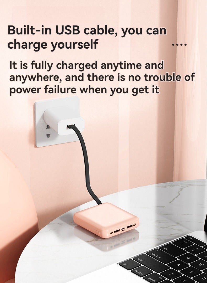 10000 mAh large capacity power bank with built-in cable mini portable power bank (pink) - Image 5