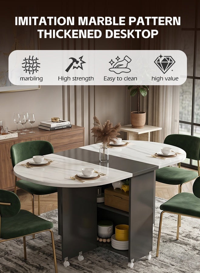 Ammar Space Folding Dining Table with Storage & Wheels, Extendable Drop Leaf Kitchen Table, Space Saving Wood & Metal Dining Table for Small Apartments, 120x60x77 cm - Image 5