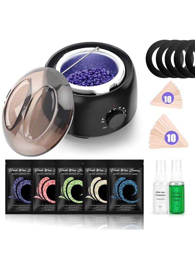 TIKESI Waxing Kit - TIKESI Wax Warmer for Hair Removal, Hard Wax Kit with 14oz 5 Bags Hard Wax Beans for Full Body, Legs, Face, Eyebrows, Bikini, Brazilian Waxing Kit for Women Men - Image 1