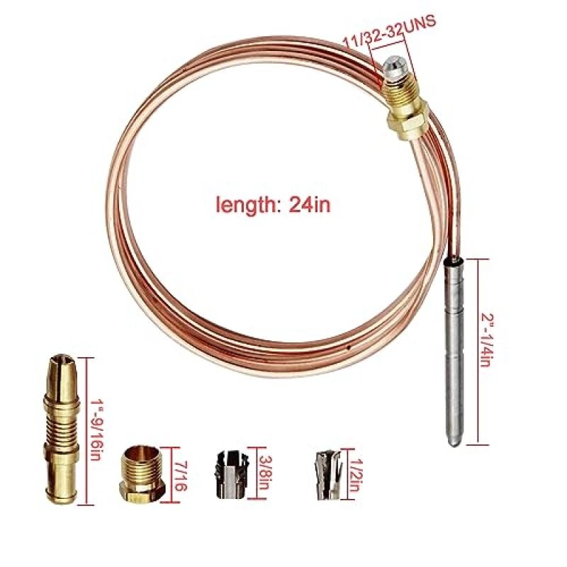 Universal Thermocouple 24-Inch 600mm Snap-Fit Copper Lead - Seamless Installation Replacement Thermocouple for Gas Furnace - Automatic Gas Shutoff Safety Pilot Burner for HVAC Systems - Image 2