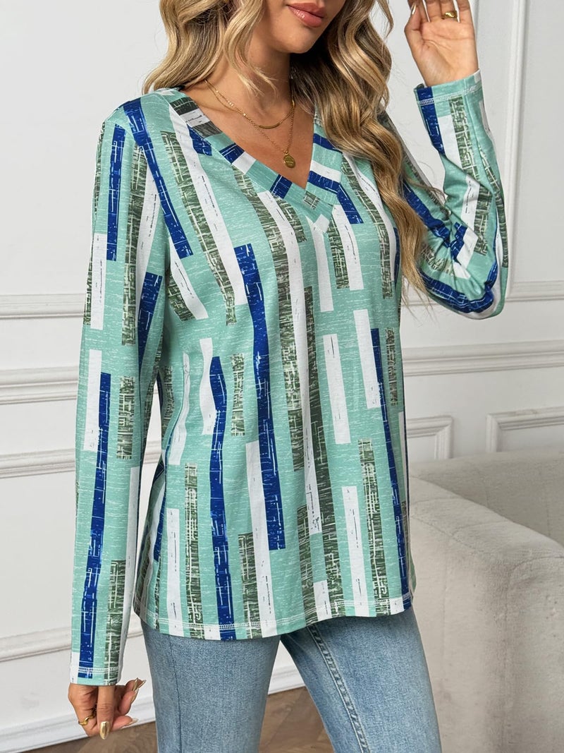 AUTOMET Long Sleeve Tops for Women Spring Outfits 2026 T Shirts V Neck Casual Top Comfortable Shirt Soft Basic Tees Women Blouses Blue-Striped M - Image 3