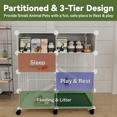 STILLCOVE C&C Guinea Pig Cages Indoor on Wheels, 3 Tier Ferret Cage Small Animal Hideout House with Drawer & Removable Tray, Pet Playpen Fence for 1-3 Hamster Rat Chinchilla Hedgehog - Image 5