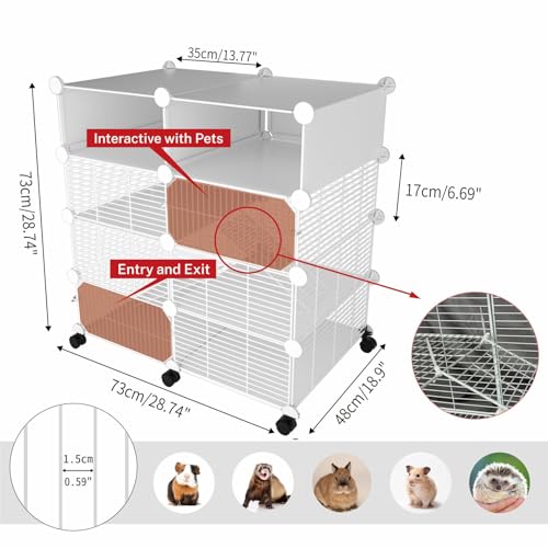 STILLCOVE C&C Guinea Pig Cages Indoor on Wheels, 3 Tier Ferret Cage Small Animal Hideout House with Drawer & Removable Tray, Pet Playpen Fence for 1-3 Hamster Rat Chinchilla Hedgehog - Image 2