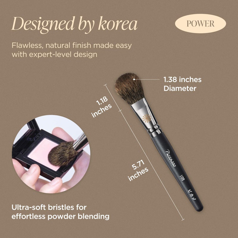 Piccasso 108 Blusher Brush â€“ Soft Gray Squirrel Hair for Smooth and Natural Cheek Makeup, Fluffy Powder Applicator with Excellent Color Payoff, Small Face Brush for Daily Use, Professional Beauty - Image 2