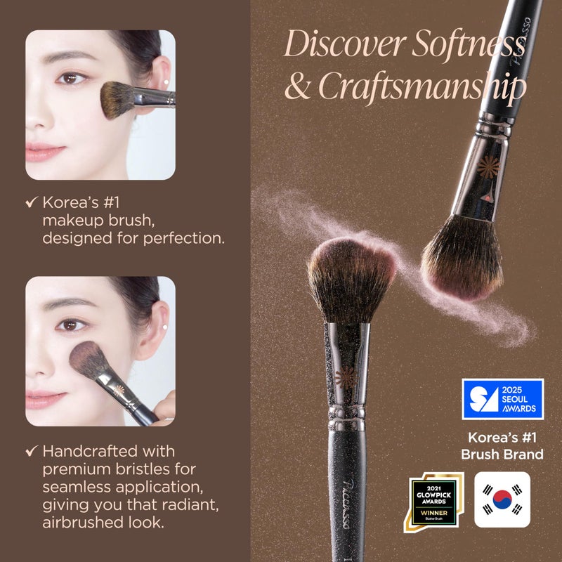 Piccasso 108 Blusher Brush â€“ Soft Gray Squirrel Hair for Smooth and Natural Cheek Makeup, Fluffy Powder Applicator with Excellent Color Payoff, Small Face Brush for Daily Use, Professional Beauty - Image 3