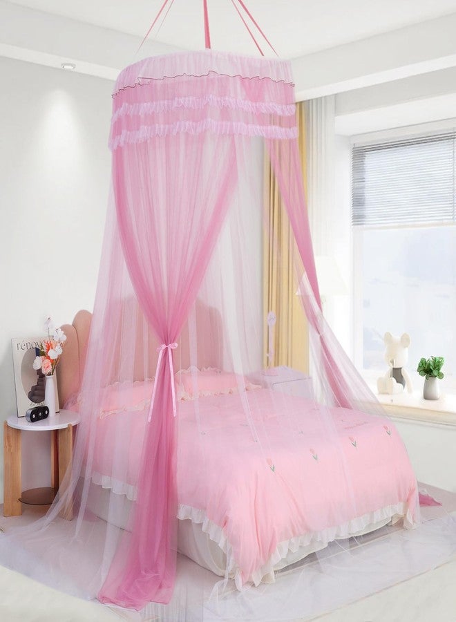 Lanpet Dreamy Princess Bed Canopy for Girls, Double Layer Sheer Mesh Canopy Curtain, Canopies Netting Room Decor Tent Mosquito Net for Kids & Adults Queen King Bed,Pink - Image 2