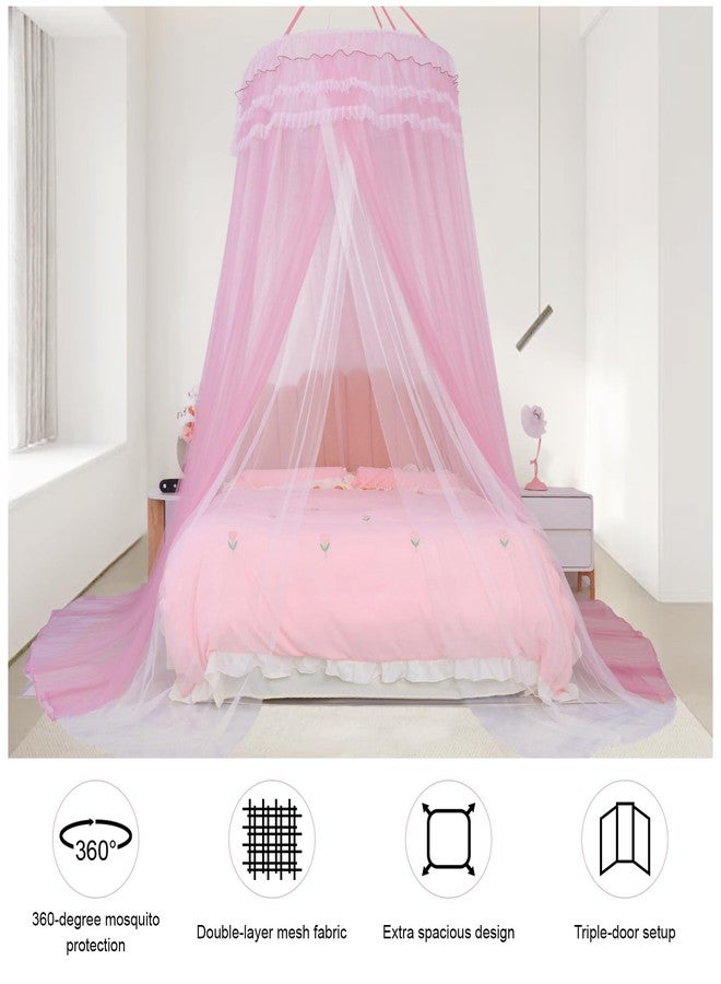 Lanpet Dreamy Princess Bed Canopy for Girls, Double Layer Sheer Mesh Canopy Curtain, Canopies Netting Room Decor Tent Mosquito Net for Kids & Adults Queen King Bed,Pink - Image 3