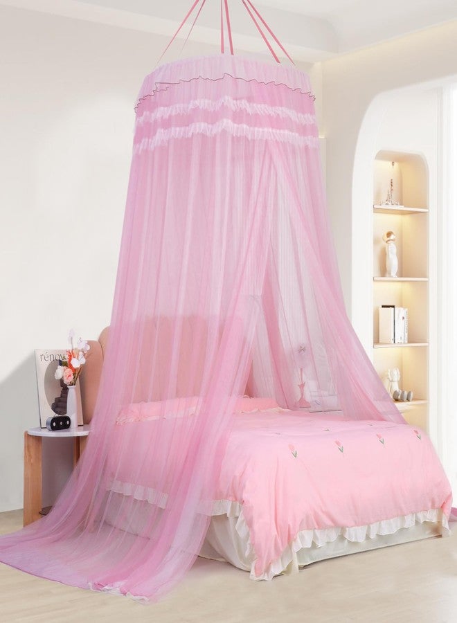 Lanpet Dreamy Princess Bed Canopy for Girls, Double Layer Sheer Mesh Canopy Curtain, Canopies Netting Room Decor Tent Mosquito Net for Kids & Adults Queen King Bed,Pink - Image 1