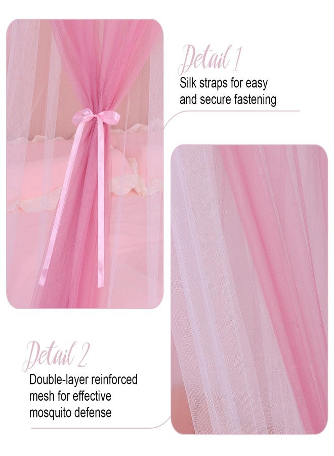 Lanpet Dreamy Princess Bed Canopy for Girls, Double Layer Sheer Mesh Canopy Curtain, Canopies Netting Room Decor Tent Mosquito Net for Kids & Adults Queen King Bed,Pink - Image 5