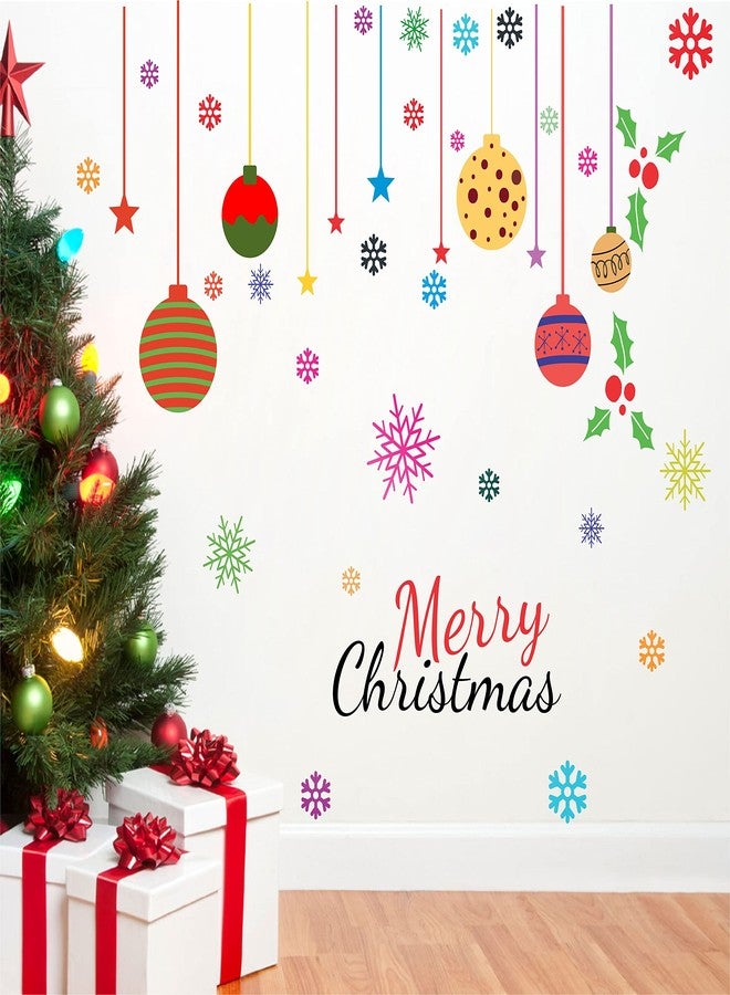 BYTE SHOP متجر بايت، عيد ميلاد سعيد مع مصباح معلق جميل، ملصق حائط ذاتي اللصق من الفينيل PVC على شكل ندفة ثلجية (الحجم المثالي على الحائط: 44 سم × 64 سم، متعدد الألوان) - Image 5