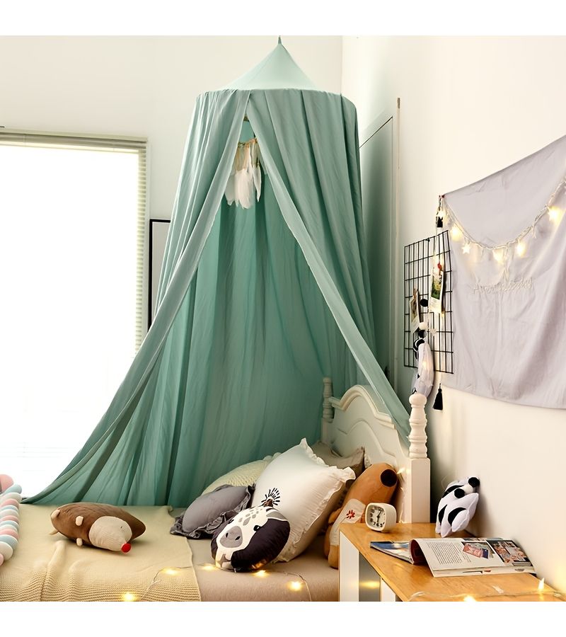 Green Princess Mosquito Net Bed Canopy with Window Curtain Machine Washable Room Decor - Image 1