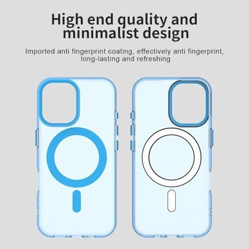 Elzzi Translucent Matte Back Cover for iPhone 16 Case, Shockproof Anti-Fingerprint Phone Cover with Magnetic Wireless Charging, MagSafe Compatible Protective Case for Men & Women (Blue) - Image 4