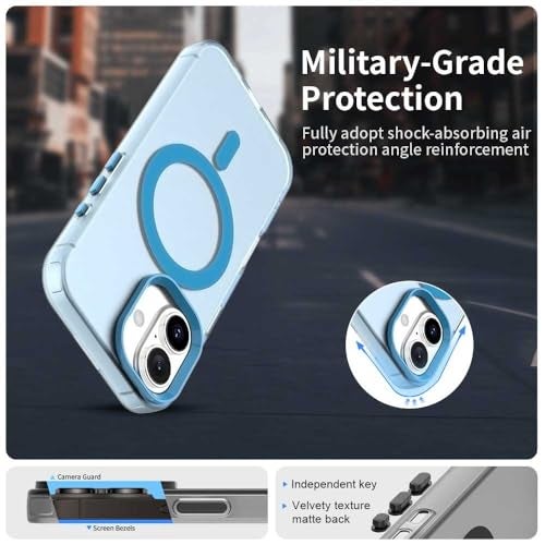 Elzzi Translucent Matte Back Cover for iPhone 16 Case, Shockproof Anti-Fingerprint Phone Cover with Magnetic Wireless Charging, MagSafe Compatible Protective Case for Men & Women (Blue) - Image 5