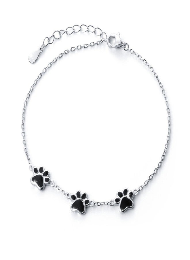 Ladytree S925 Sterling Silver Puppy Dog Cat Pet Paw Print Bracelets1 - Image 1