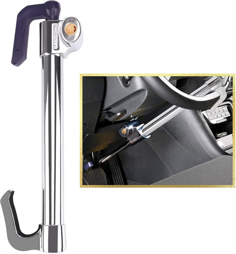 Tevlaphee Universal Steering Wheel Brake Lock - Anti-Theft Retractable Double Hook Extended Car Lock with 3 Keys - Image 1