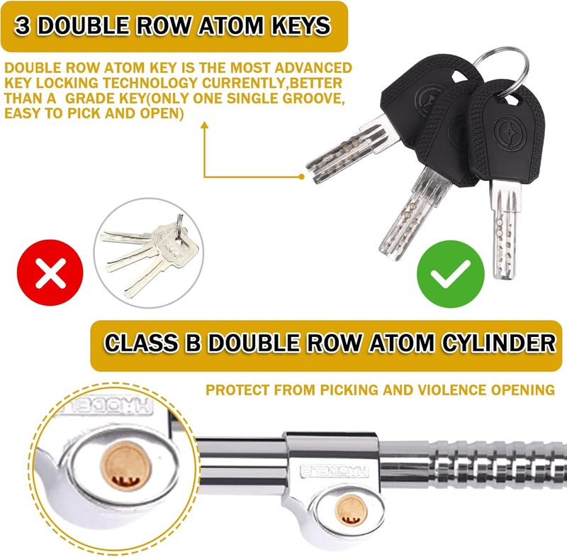 Tevlaphee Universal Steering Wheel Brake Lock - Anti-Theft Retractable Double Hook Extended Car Lock with 3 Keys - Image 4