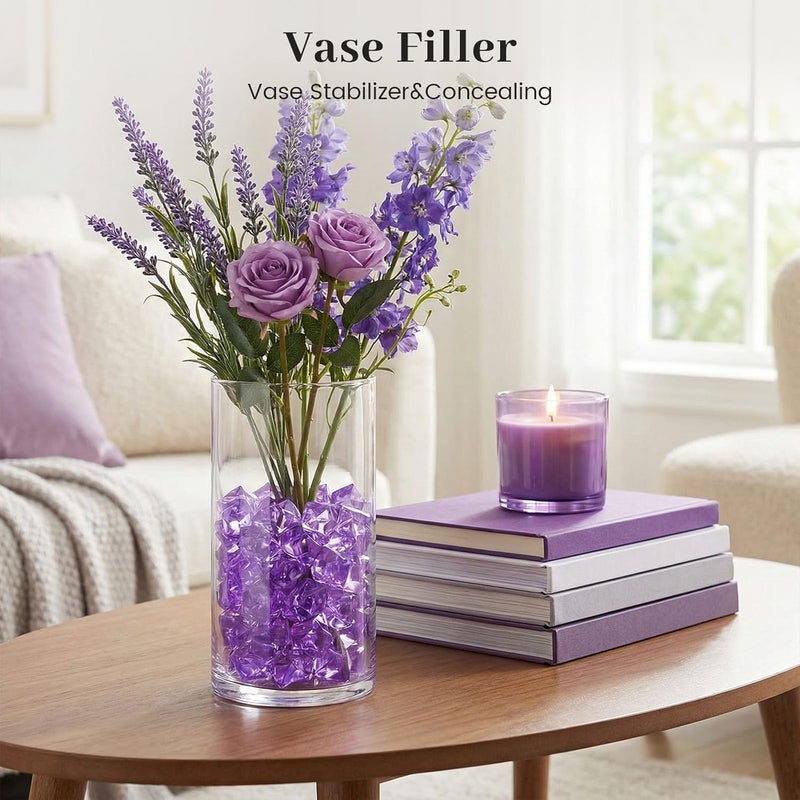 DomeStar Purple Fake Ice Rocks, 150PCS Acrylic Gems Crystals Plastic Diamonds Centerpiece for Vase Fillers Wedding Party Table Scatter - Image 3