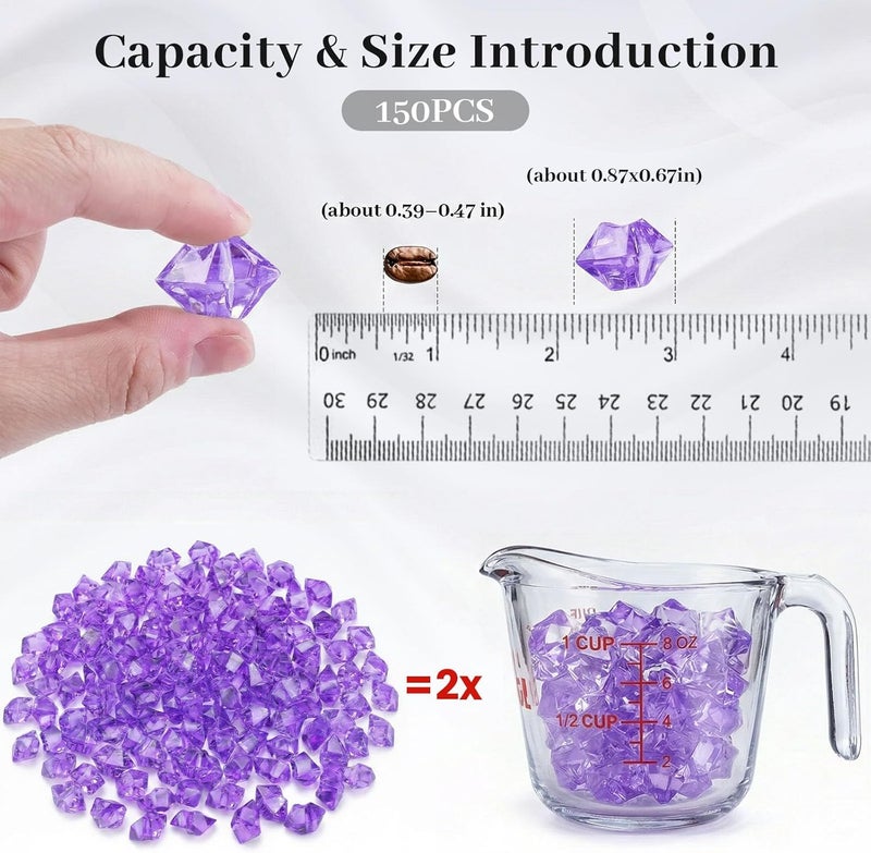 DomeStar Purple Fake Ice Rocks, 150PCS Acrylic Gems Crystals Plastic Diamonds Centerpiece for Vase Fillers Wedding Party Table Scatter - Image 2